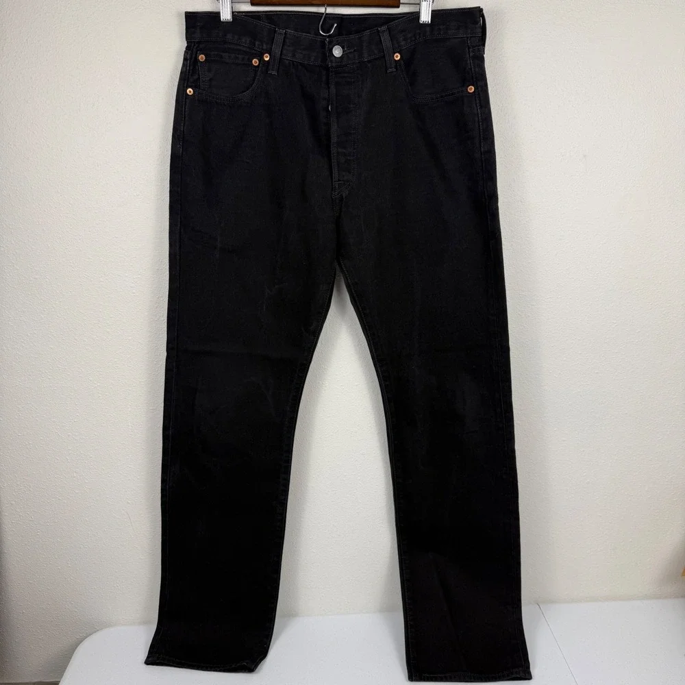 Vtg Levis 501 Original Fit Mens Black Straight Leg Button‎ Fly Jeans W36 L36